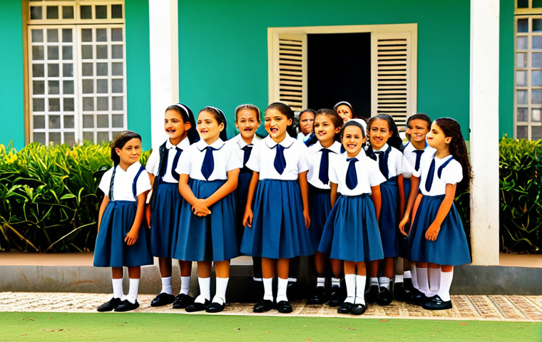 Nostalgic Childhood Scene**
"Children, fully clothed in modest attire, singing and playing during recess at a Brazilian school, reminiscent of the 'Sophie Ruby' era, safe for work, appropriate content, perfect anatomy, natural proportions, bright and cheerful colors, family-friendly, professional illustration."
**