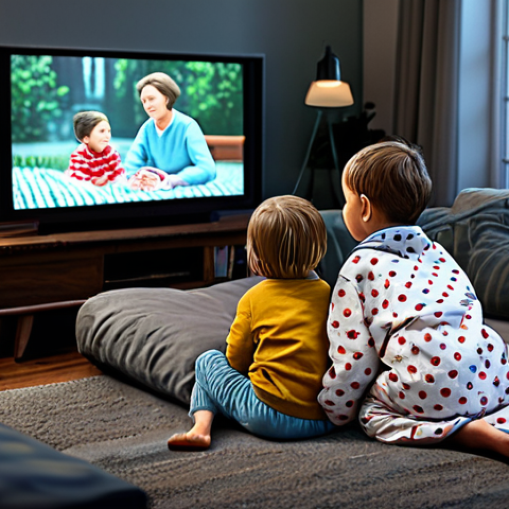 **Image:** A heartwarming scene depicting children watching "Sophie Ruby" on television during a rainy afternoon, fully clothed in pajamas, appropriate content, safe for work. The living room is cozy with blankets and soft lighting. Focus on the joy and friendship the show inspires, perfect anatomy, natural proportions, family-friendly, professional illustration.