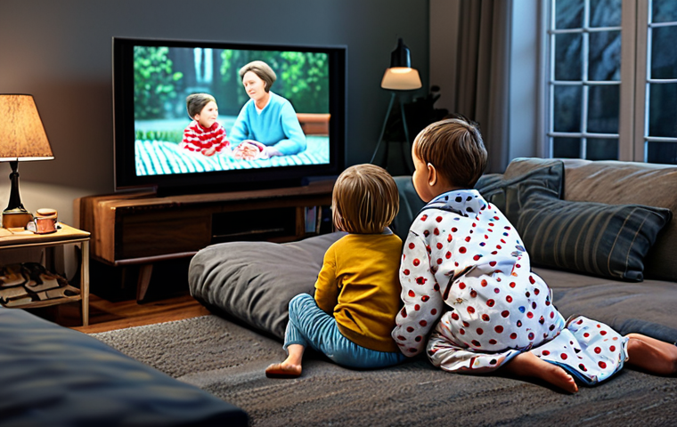 **Image:** A heartwarming scene depicting children watching "Sophie Ruby" on television during a rainy afternoon, fully clothed in pajamas, appropriate content, safe for work. The living room is cozy with blankets and soft lighting. Focus on the joy and friendship the show inspires, perfect anatomy, natural proportions, family-friendly, professional illustration.