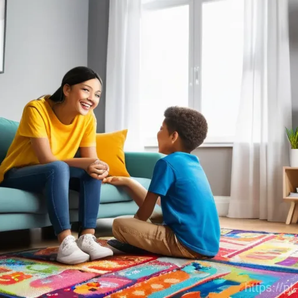소피루비 어린이 선호도 조사 - **A vibrant living room scene showing two diverse children, a boy and a girl aged approximately 7 an...