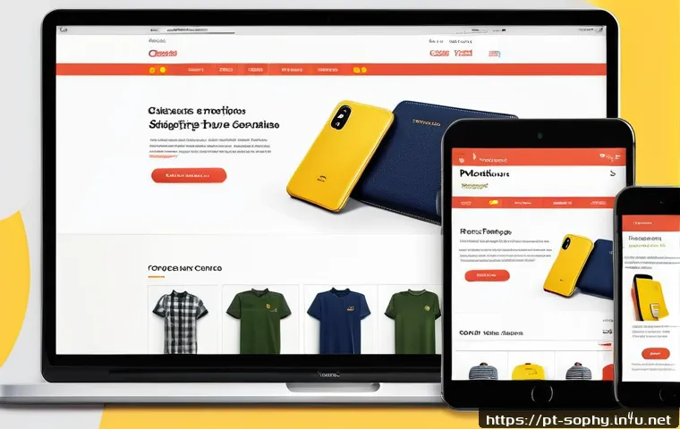 소피루비 공식 웹사이트 - A vibrant and modern e-commerce website interface displayed on a desktop and smartphone, showcasing ...