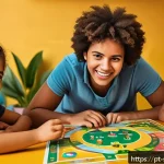 소피루비의 어린이 대상 코칭 - A warm, inviting classroom scene in Brazil showing a diverse group of young children aged 5-7 playin...